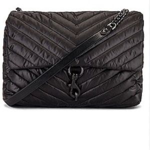 Rebecca Minkoff Edie Nylon Jumbo Flap Shoulder Bag in Black Shellac